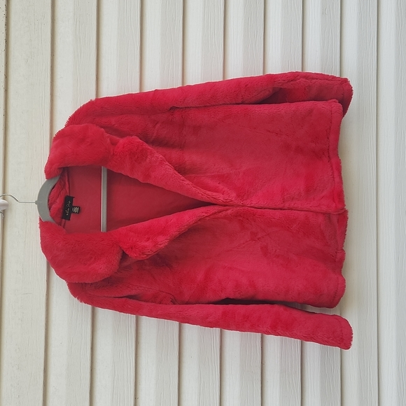 Melissa Paige Jackets & Blazers - Melissa Paige Red Faux Fur Jacket